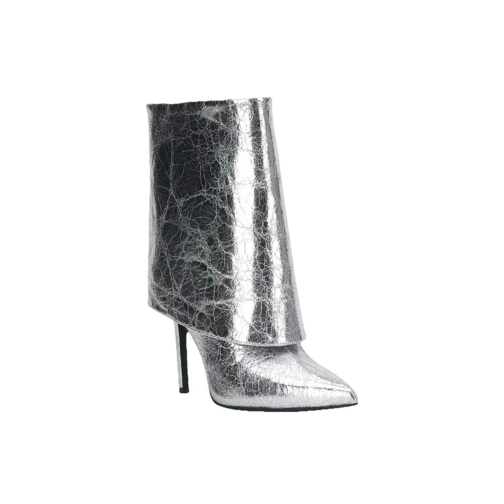 INC Sabeel Silver Metallic Foldover Cuff Booties Space Cowboy Stiletto size 7.5